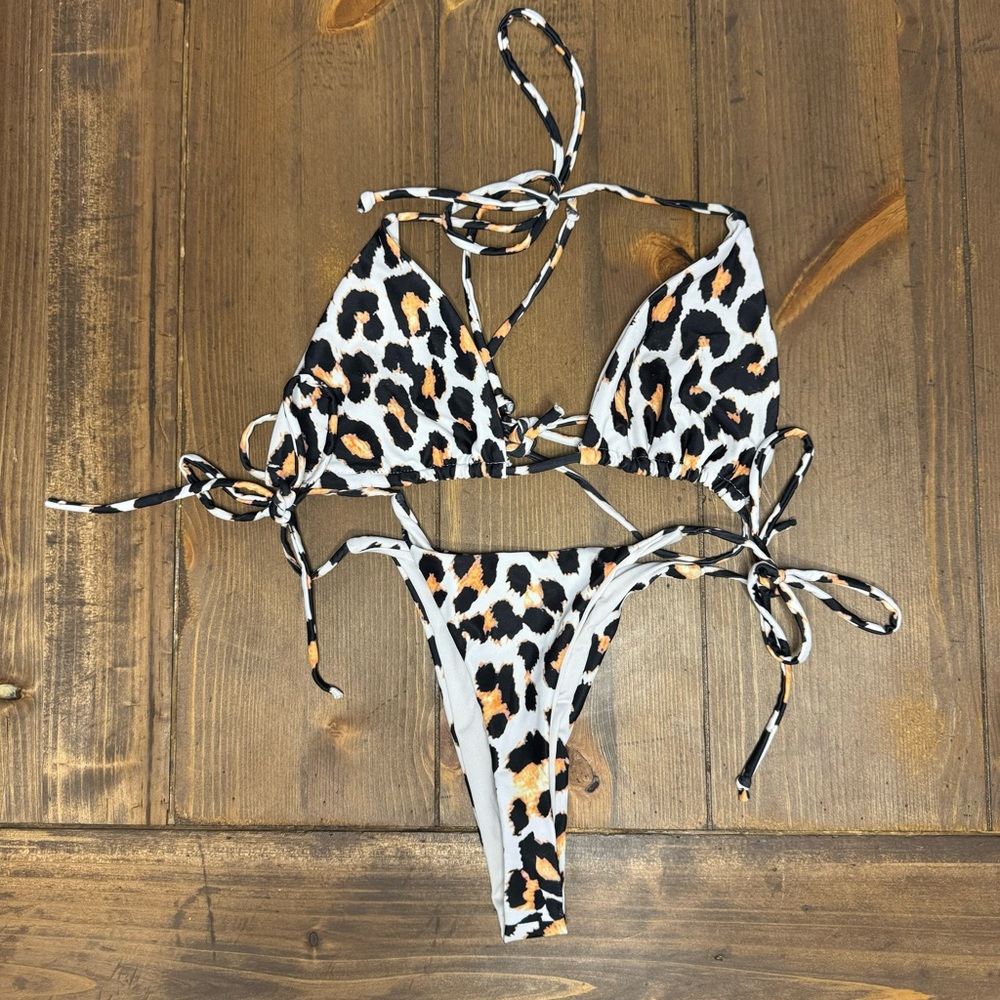 Cheetah Print Thong Cheeky String Bikini Size S
